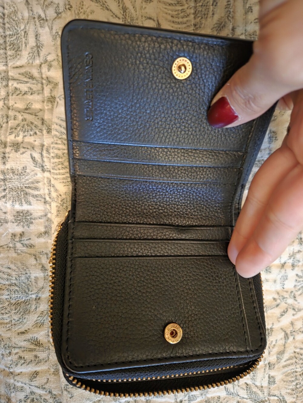 Lodis Black Pebbled Leather Zip-Around Wallet with Gold Logo - Picture 3 of 6